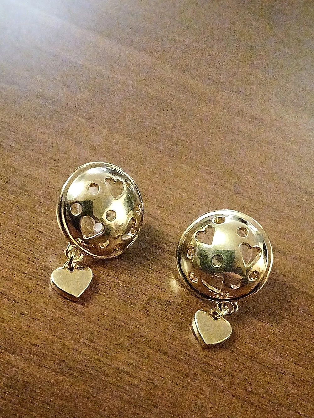 Heart Earrings Avon Openwork Dome With Heart Charms Gold Tone 1990s Vintage